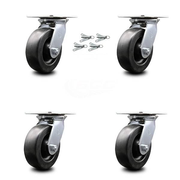 6 Inch Polyolefin Caster Set with Ball Bearings and Swivel Locks